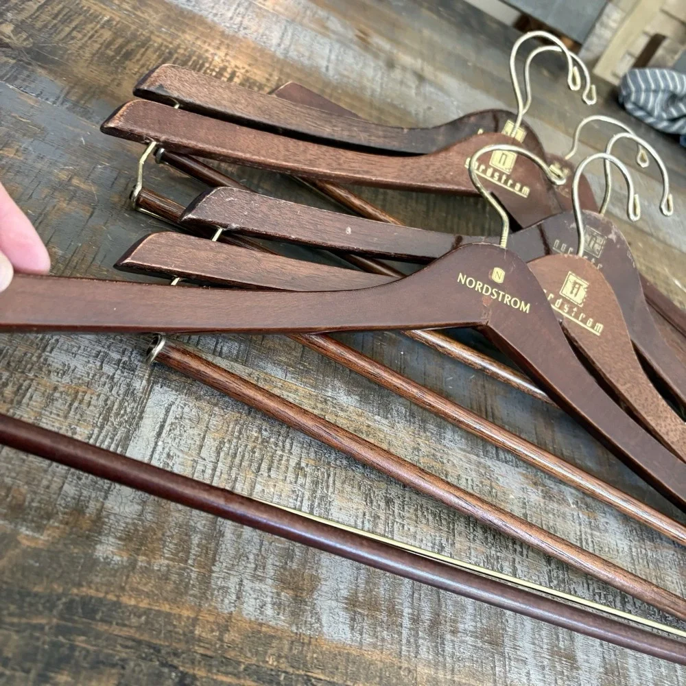 Nordstrom Wooden Hangers Lot of Six(6) Mahogany Cherry High Gloss Suits Jackets